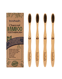 Natural Bamboo Charcoal Toothbrushes - Pack Of 4